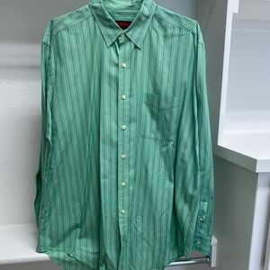 Austin Reed Men’s XL Button Down Long Sleeve Green Blue Stripe 100% Cotton Shirt